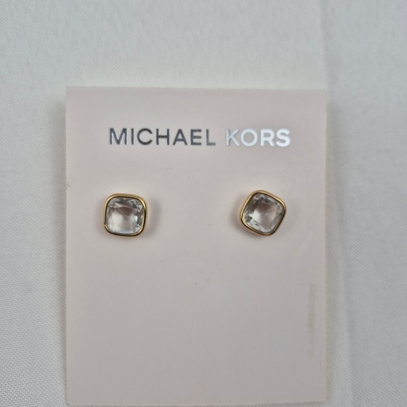 Michael Kors Gold Tone Square Crystal Stud Earrings MKJ4225710 Botanicals NWT - Picture 2 of 3